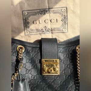Gucci Padlock Metallic Logo Embossing Leather Tote